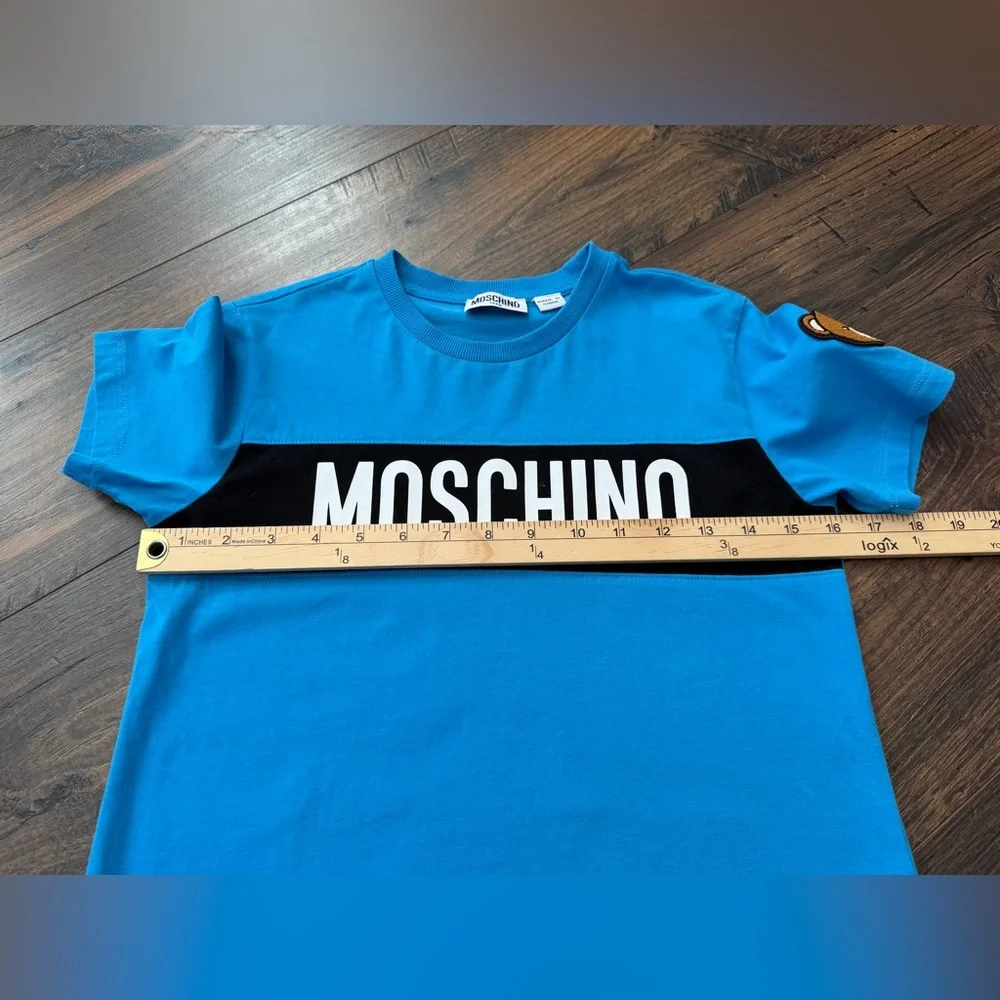 MOSCHINO Teen Logo Bear Tee Blue Black Size 12